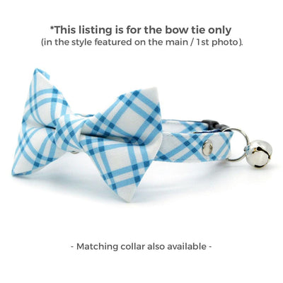 Blue Plaid Cat Bow Tie - "Skylight" - Breezy Blue Windowpane Plaid Bow Tie for Cat Collar / Spring, Summer, Nautical, Coastal / Cat, Kitten + Small Dog Bowtie