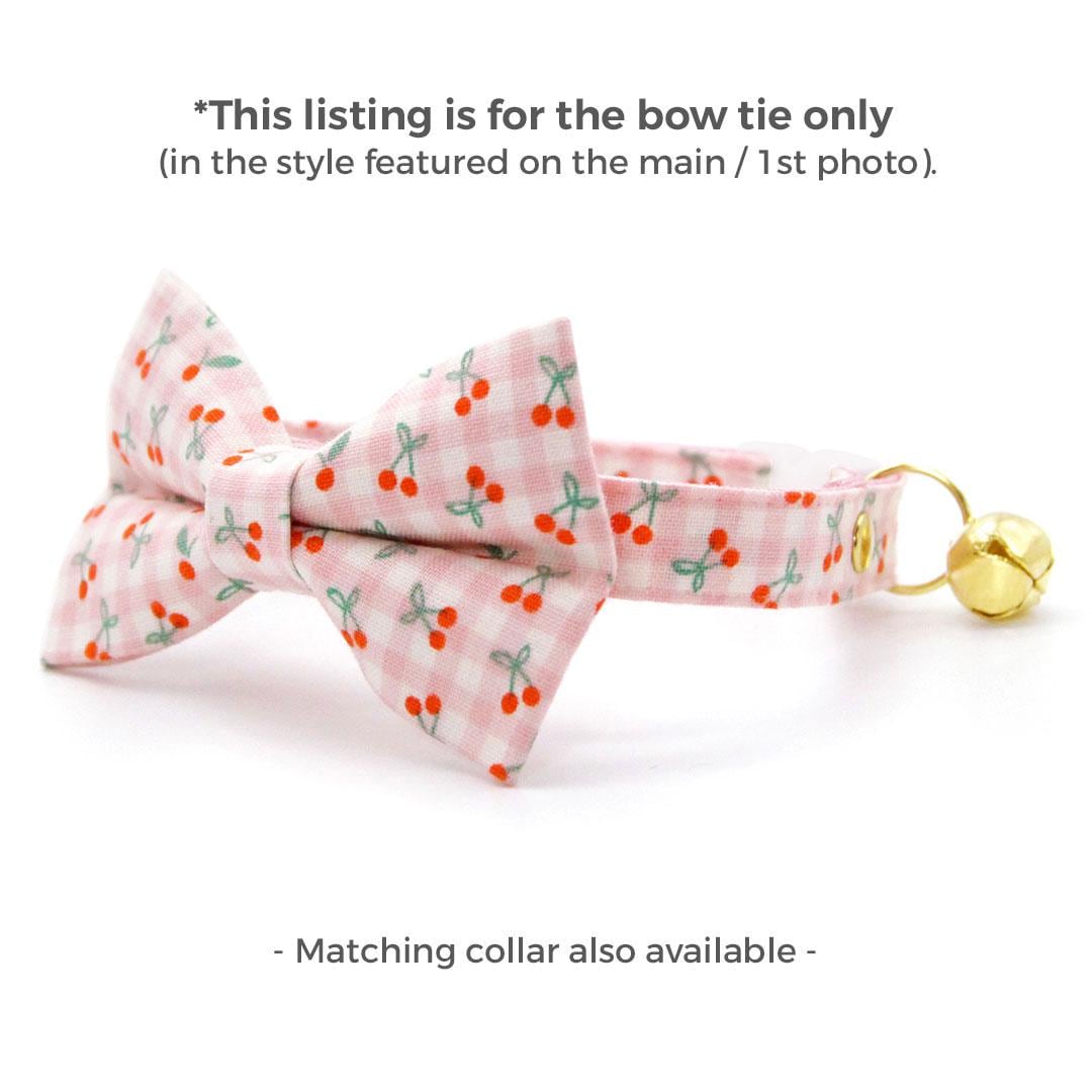 Cherry Cat Bow Tie - "Cherry Jubilee" - Pink Gingham Cherries Bow Tie for Cat Collar / Fruit, Spring + Summer / Cat, Kitten + Small Dog Bowtie