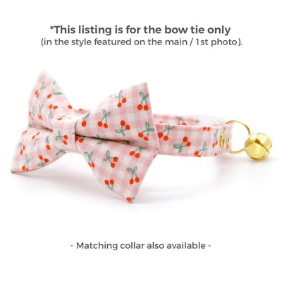 Cherry Cat Bow Tie - "Cherry Jubilee" - Pink Gingham Cherries Bow Tie for Cat Collar / Fruit, Spring + Summer / Cat, Kitten + Small Dog Bowtie