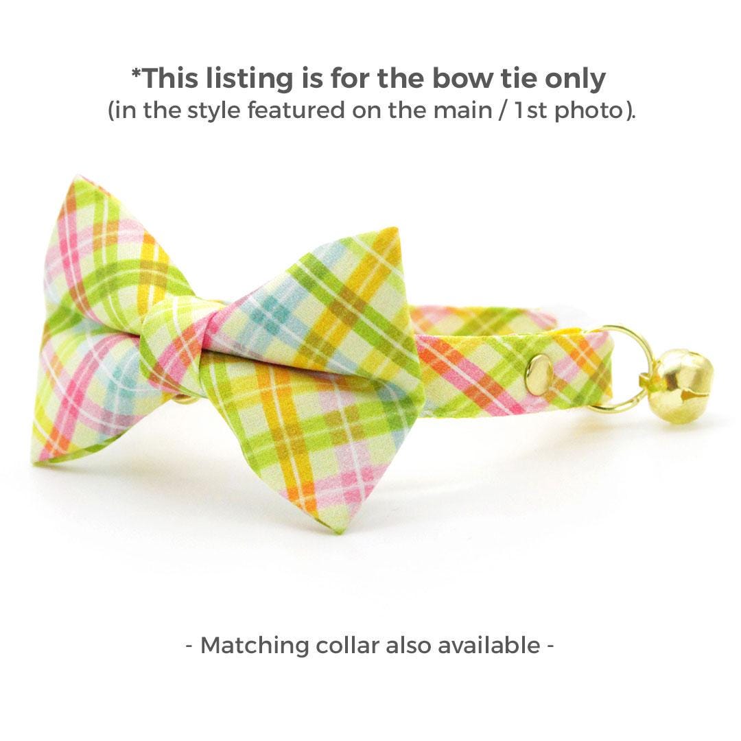 Spring Plaid Cat Bow Tie - "Spring Basket" - Yellow Pastel Plaid Bow Tie for Cat Collar / Easter, Summer / Cat, Kitten + Small Dog Bowtie
