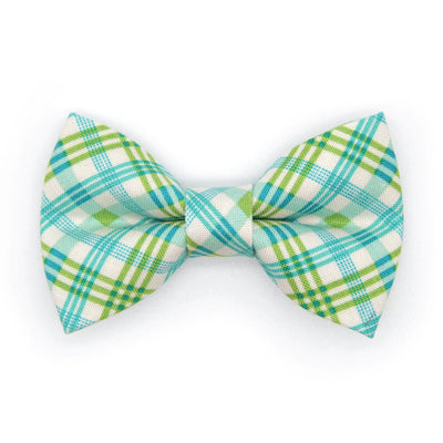Plaid Cat Bow Tie - "Gable Plaid" - Teal & Green Plaid Bow Tie for Cat Collar / Spring + Summer / Cat, Kitten + Small Dog Bowtie