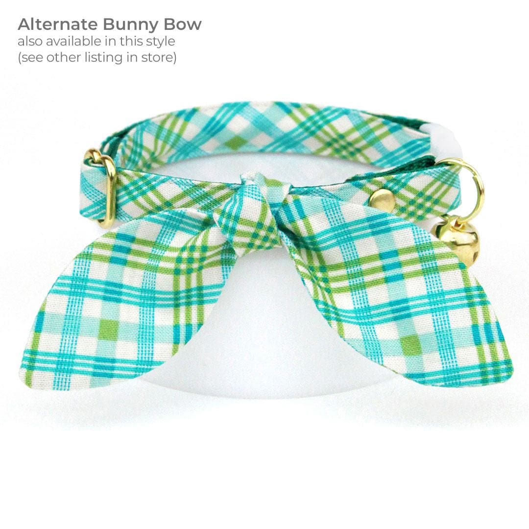 Plaid Cat Bow Tie - "Gable Plaid" - Teal & Green Plaid Bow Tie for Cat Collar / Spring + Summer / Cat, Kitten + Small Dog Bowtie