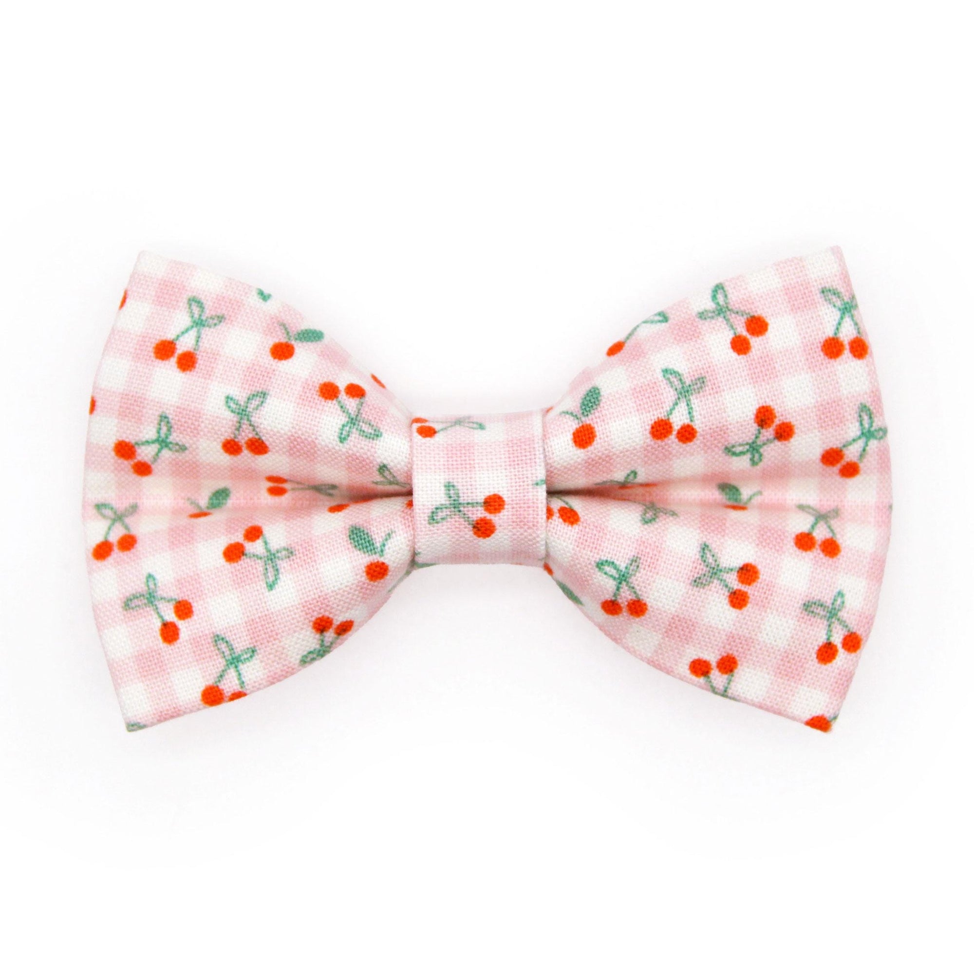 Cherry Gingham Bow Tie Cat Collar Set - "Cherry Jubilee" - Pink Cherries Cat Collar with Bow Tie / Fruit, Spring + Summer / Cat, Kitten, Small Dog Sizes