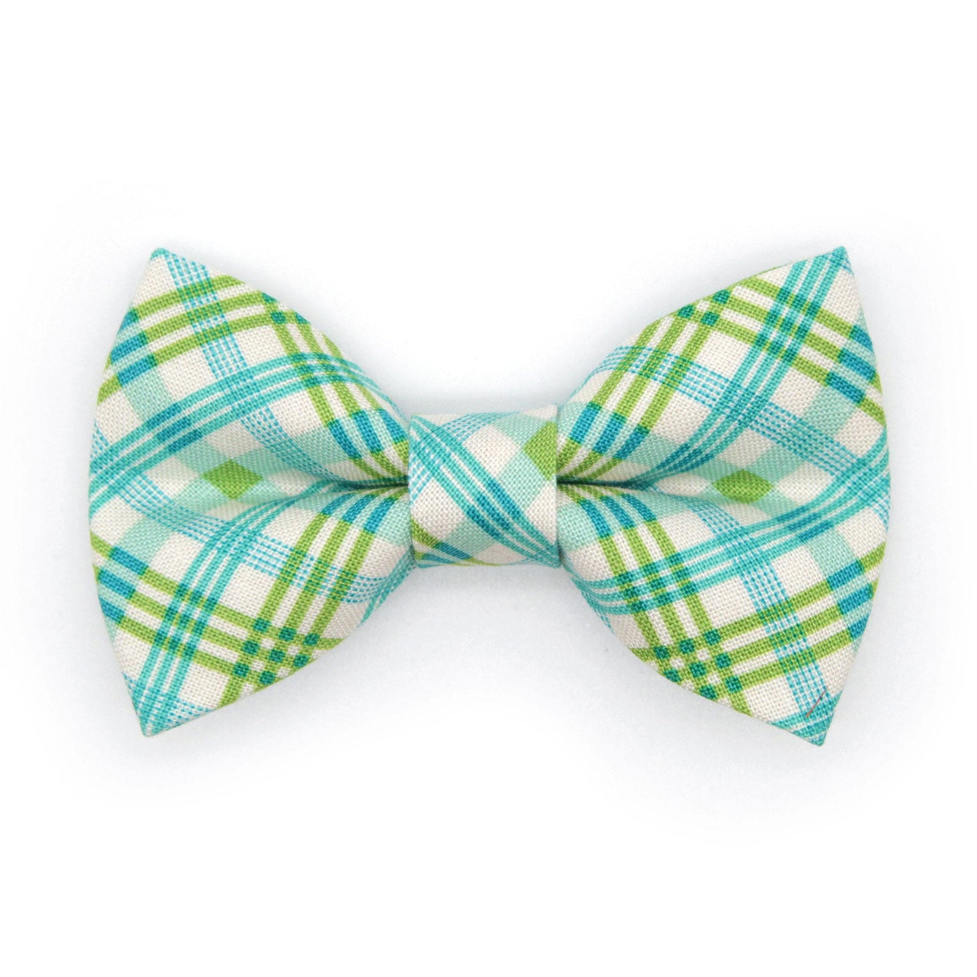 Green Plaid Bow Tie Cat Collar Set - "Gable Plaid" - Teal & Green Cat Collar with Bow Tie / Spring, Summer, Fall / Cat, Kitten, Small Dog Sizes
