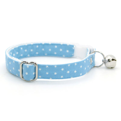 Chambray Bow Tie Cat Collar Set - "Lucky Star" - Light Blue Star Cat Collar with Bow Tie / Spring + Summer / Cat, Kitten, Small Dog Sizes