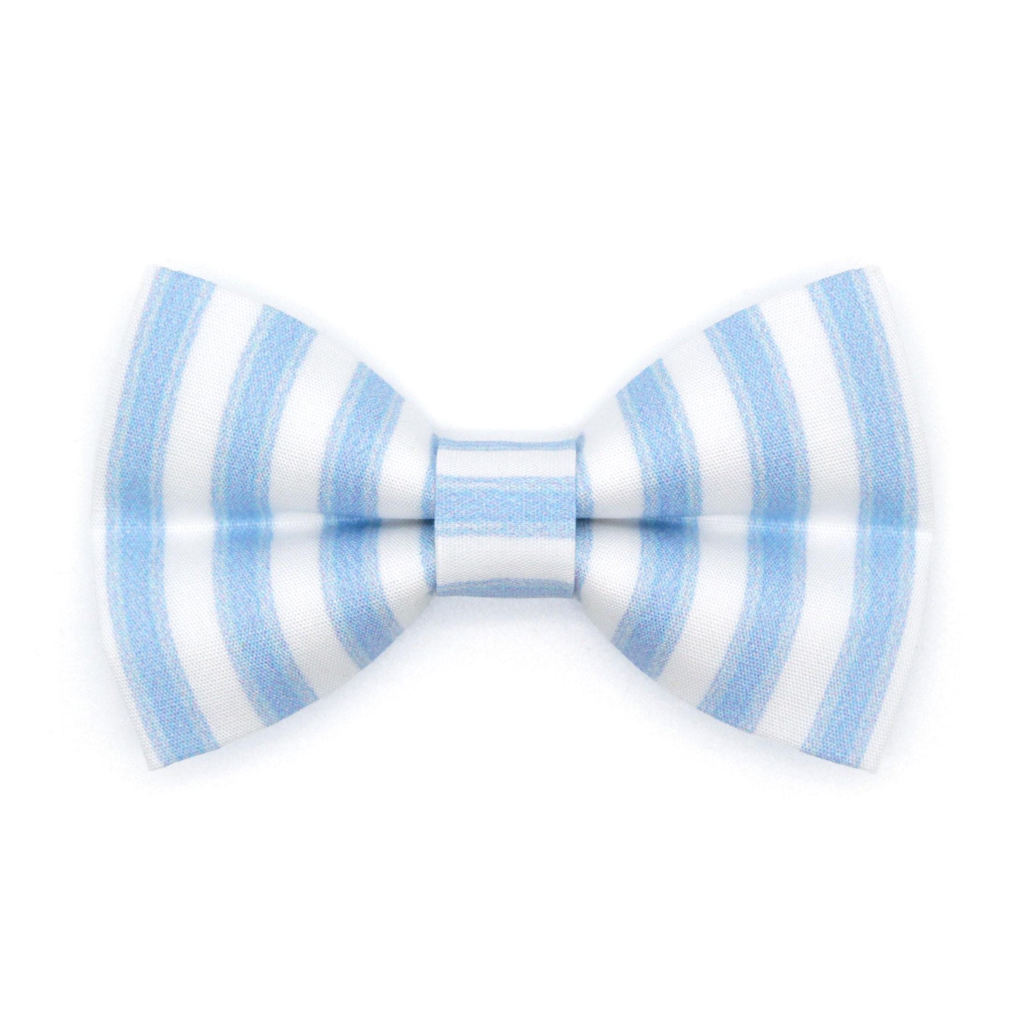 Striped Bow Tie Cat Collar Set - "Veranda - Blue" - Light Blue Stripes Cat Collar with Bow Tie / Spring, Summer, Seersucker, Derby, Wedding / Cat, Kitten, Small Dog Sizes