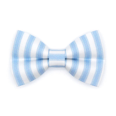 Striped Bow Tie Cat Collar Set - "Veranda - Blue" - Light Blue Stripes Cat Collar with Bow Tie / Spring, Summer, Seersucker, Derby, Wedding / Cat, Kitten, Small Dog Sizes
