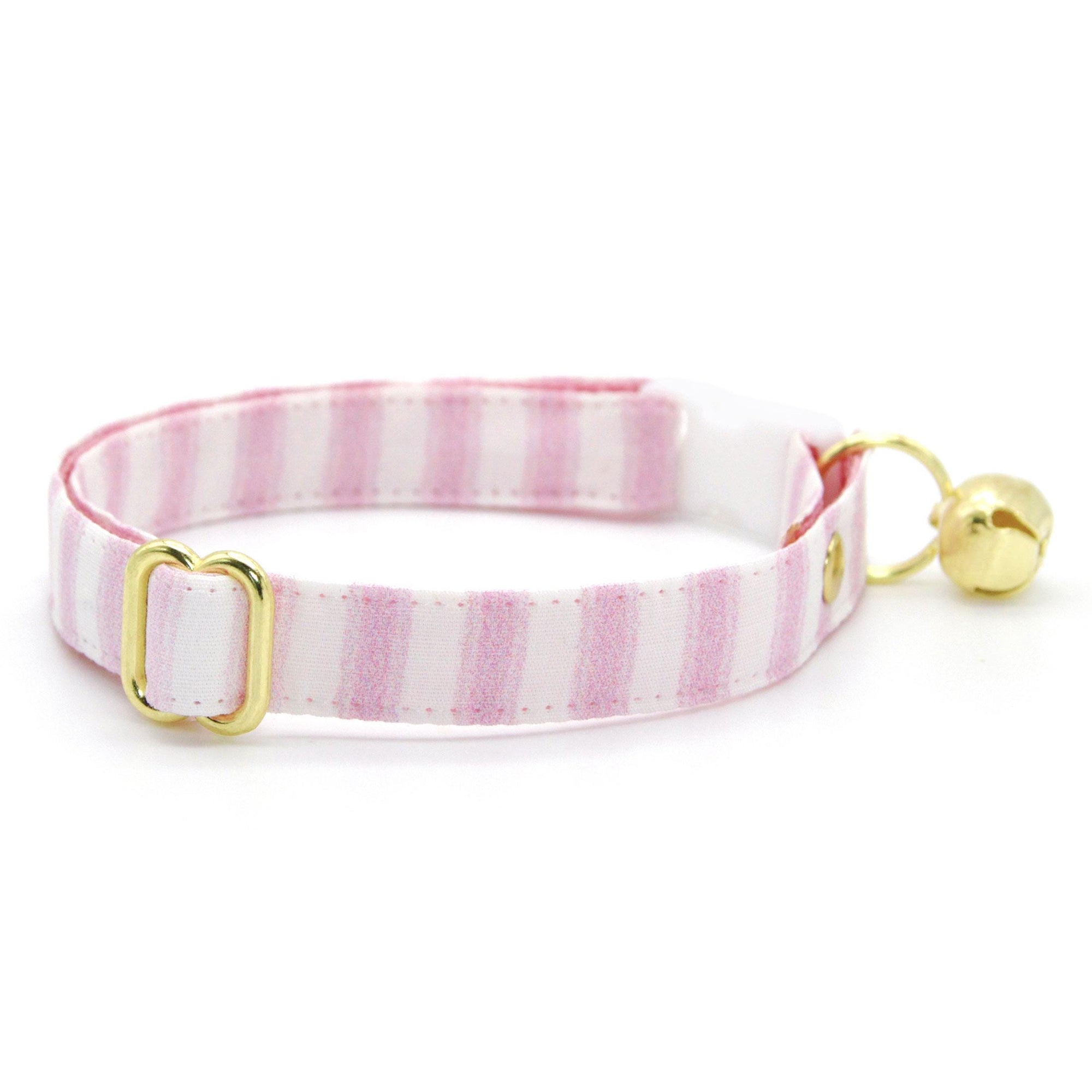 Striped Bow Tie Cat Collar Set - "Veranda - Pink" - Pink Stripes Cat Collar with Bow Tie / Spring, Summer, Seersucker, Derby, Wedding / Cat, Kitten, Small Dog Sizes