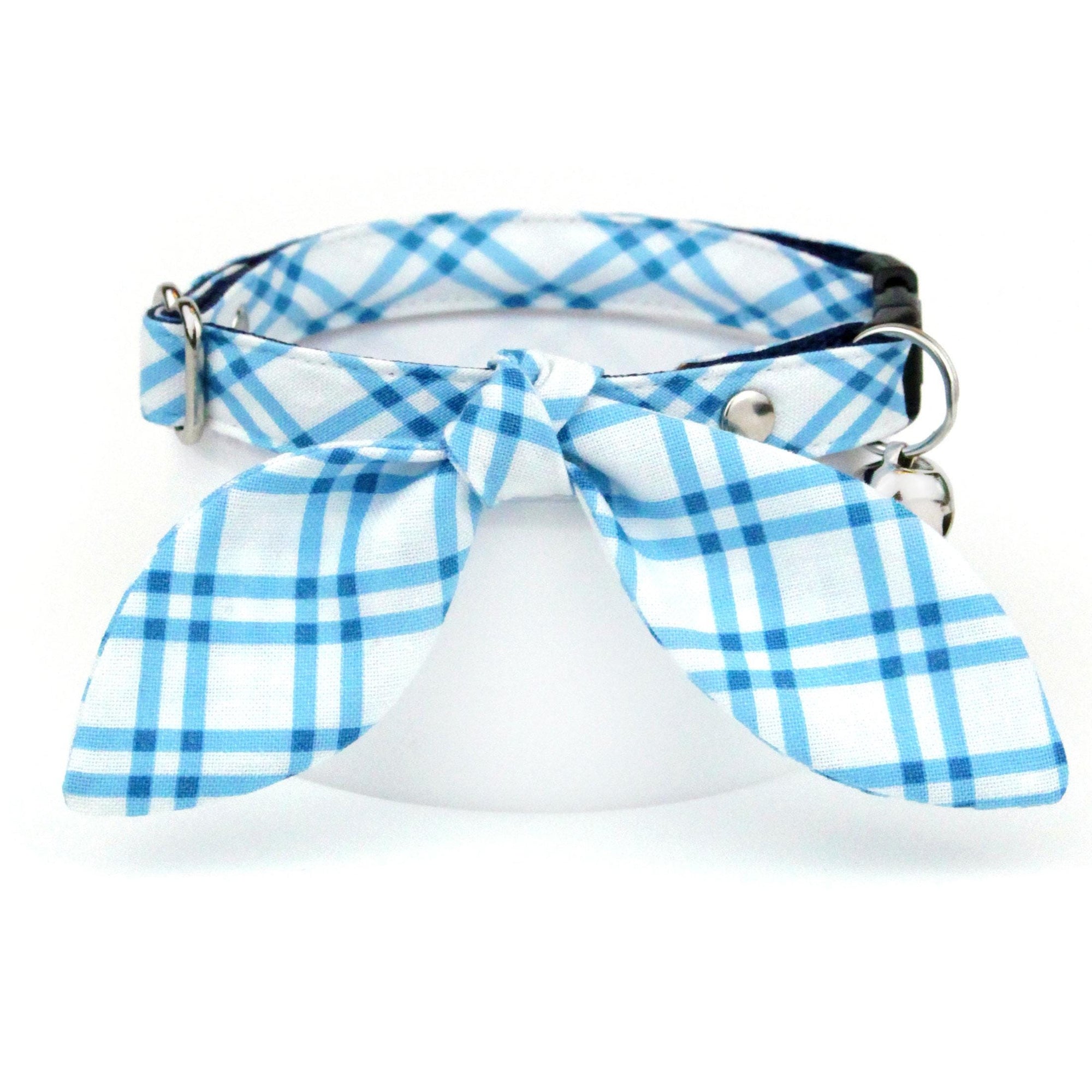 Blue Cat Collar - "Skylight" - Breezy Blue Plaid Cat Collar / Spring, Summer, Nautical, Coastal, Preppy / Breakaway Buckle or Non-Breakaway / Cat, Kitten + Small Dog Sizes