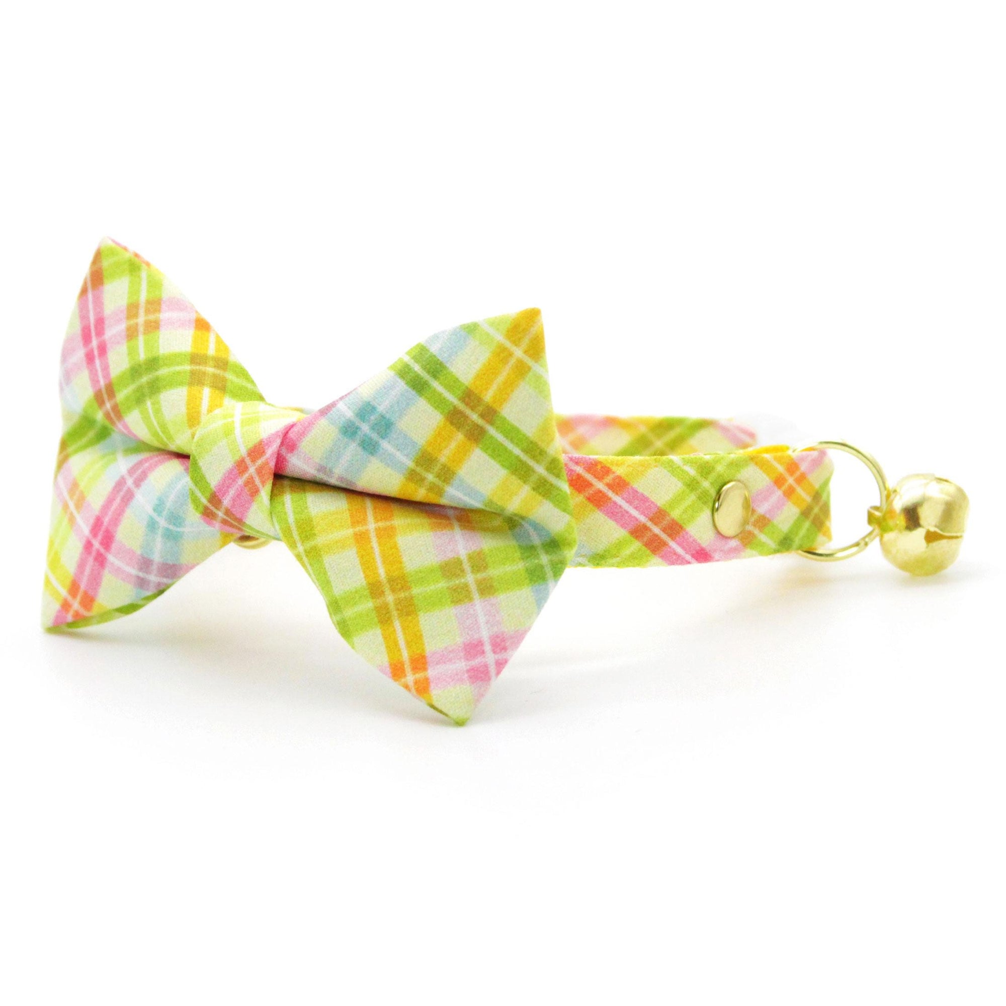 Spring Plaid Cat Collar - "Spring Basket" - Yellow Pastel Plaid Cat Collar / Easter, Summer / Breakaway Buckle or Non-Breakaway / Cat, Kitten + Small Dog Sizes