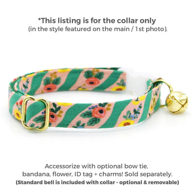 Rifle Paper Co® Cat Collar - "Arbor Rose" - Pink & Green Floral Cat Collar / Spring, Summer, Garden Lover / Breakaway Buckle or Non-Breakaway / Cat, Kitten + Small Dog Sizes