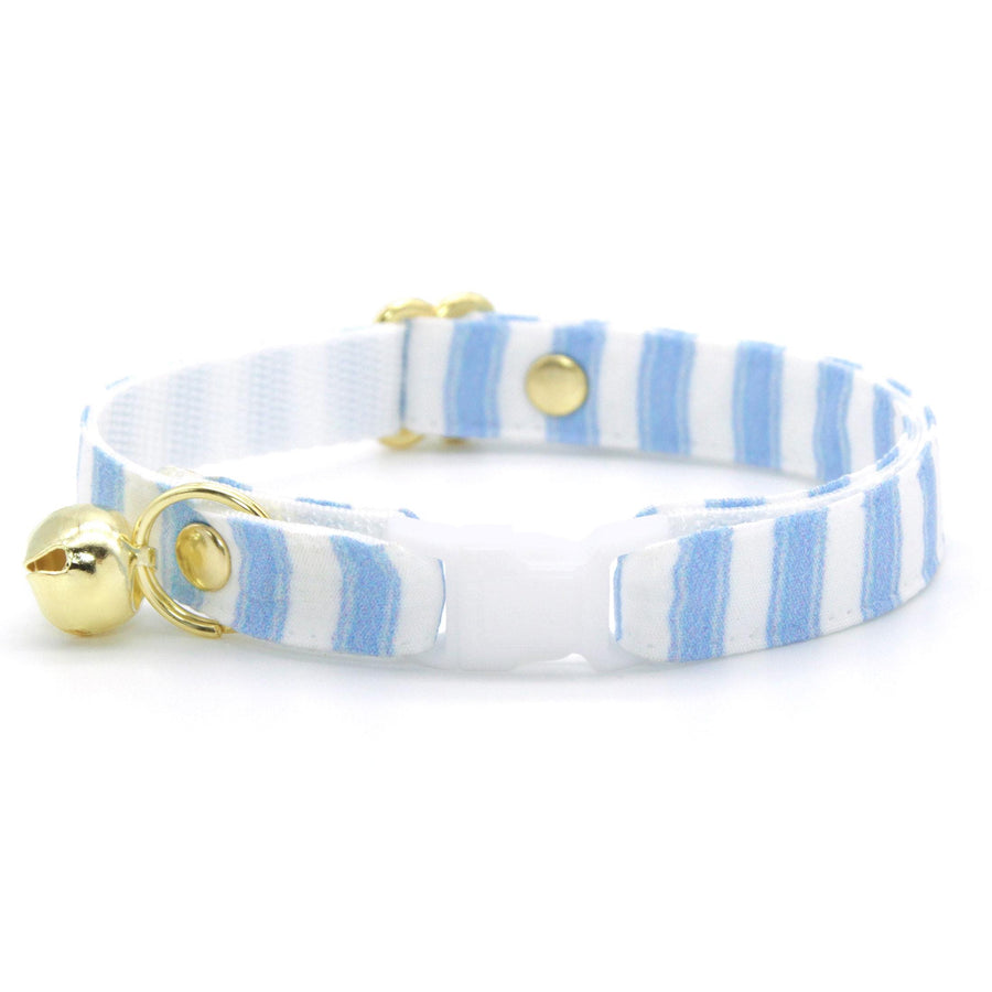 Blue Cat Collar - "Veranda - Blue" - Light Blue Striped Cat Collar / Spring, Summer, Seersucker / Breakaway Buckle or Non-Breakaway / Cat, Kitten + Small Dog Sizes