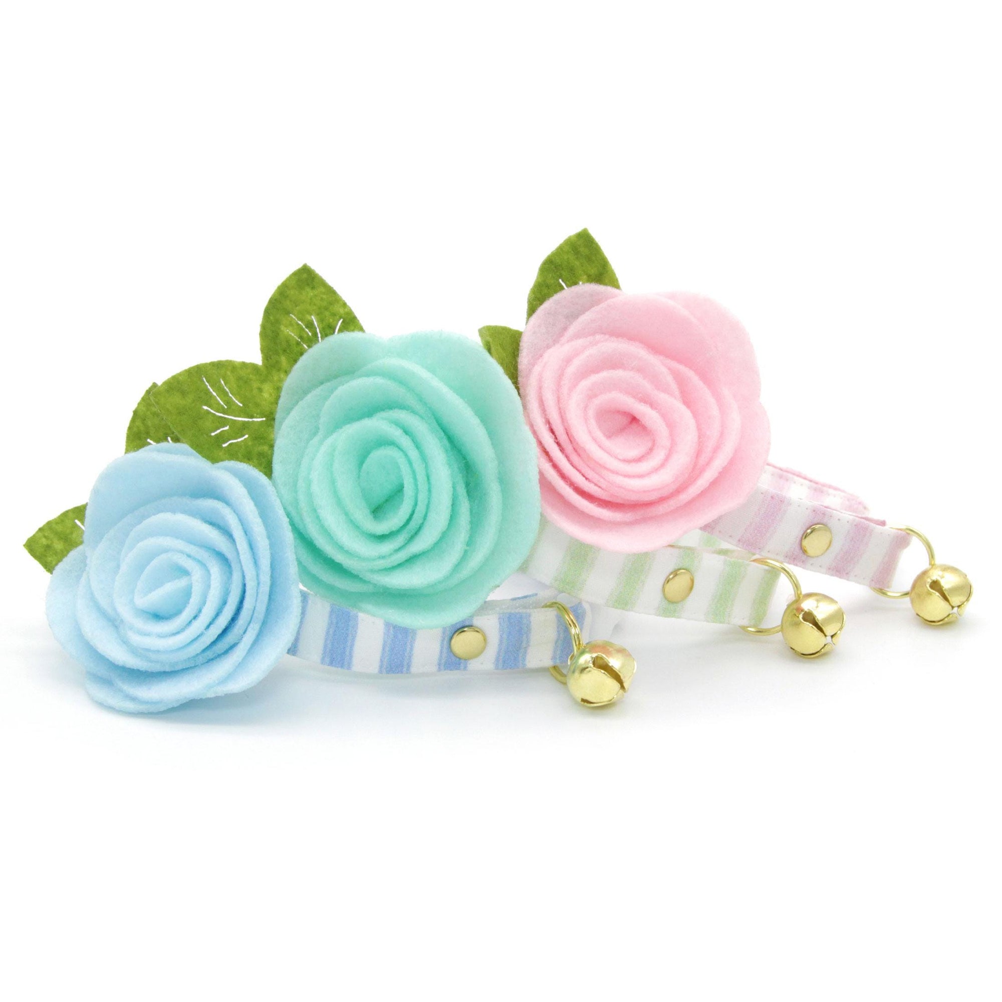 Green Cat Collar - "Veranda - Green" - Light Green Striped Cat Collar / Spring, Summer, Seersucker / Breakaway Buckle or Non-Breakaway / Cat, Kitten + Small Dog Sizes