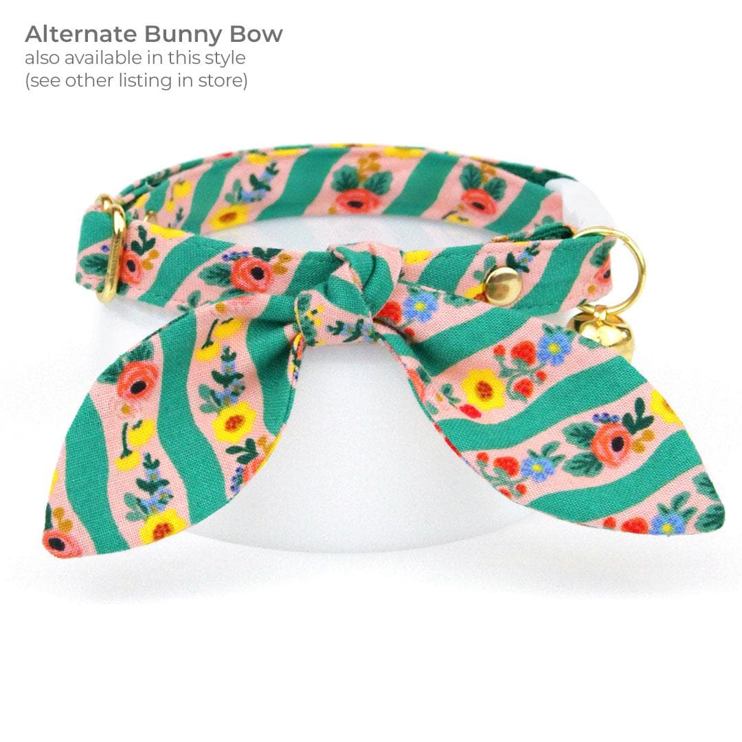 Rifle Paper Co® Cat Collar + Flower Set - "Arbor Rose" - Pink & Green Garden Floral Cat Collar + Fuchsia Pink Felt Flower (Detachable) / Cat, Kitten + Small Dog Sizes