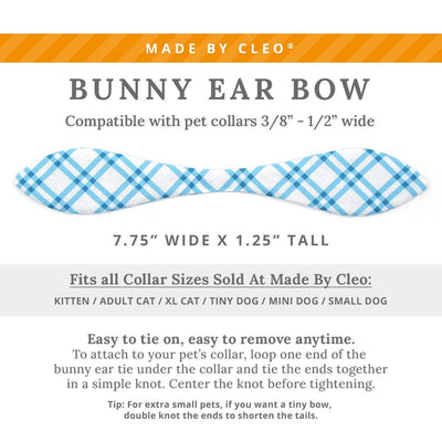 Cat Collar and Bunny Ear Bow Set - "Skylight" - Windowpane Check Plaid Blue Cat Collar w/ Matching Bunny Bow Tie / Spring + Summer / Tie-On Scarf / Cat, Kitten + Small Dog Sizes