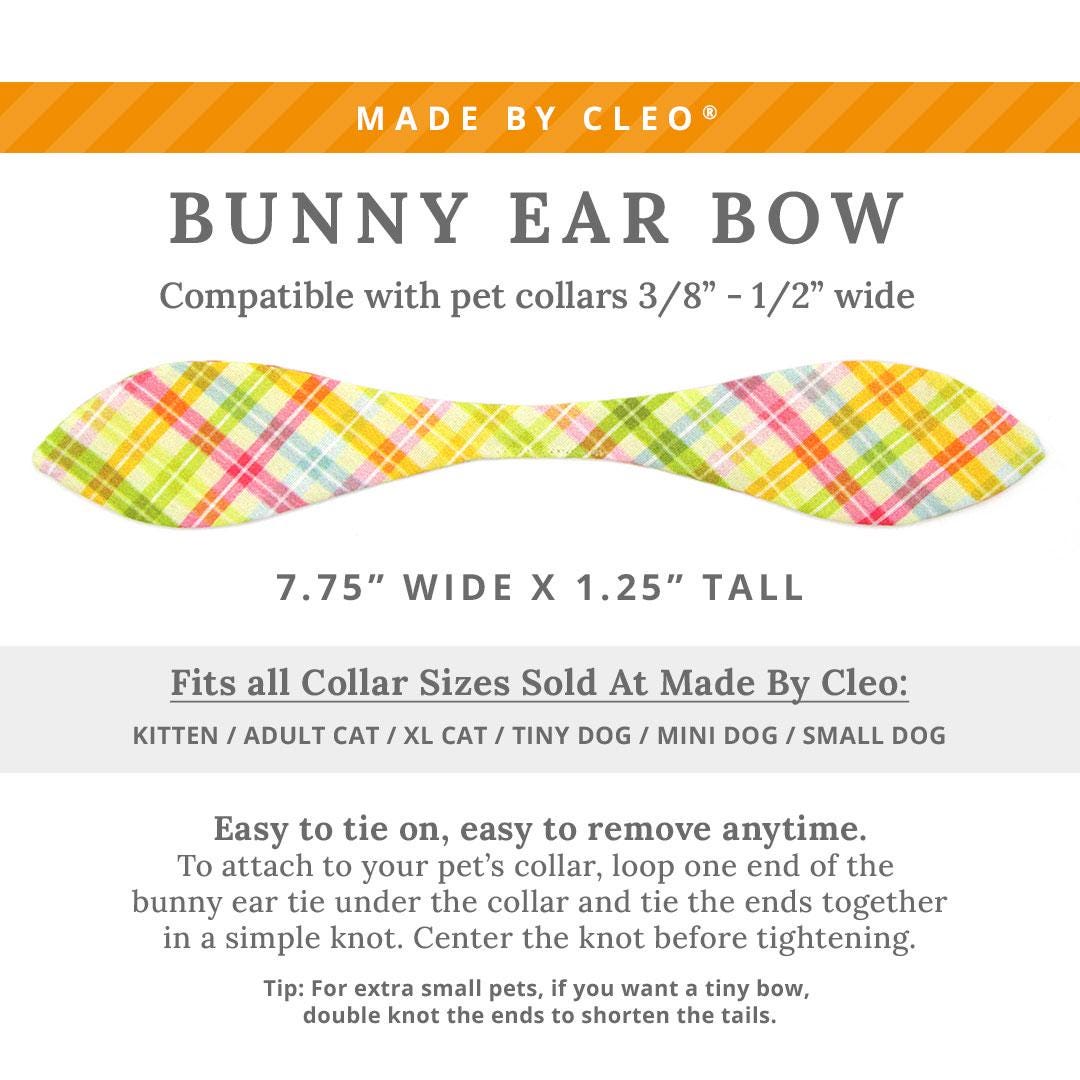Cat Collar and Bunny Ear Bow Set - "Spring Basket" - Yellow Pastel Plaid Cat Collar w/ Matching Bunny Bow Tie / Spring, Easter, Summer / Tie-On Scarf / Cat, Kitten + Small Dog Sizes