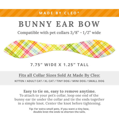 Cat Collar and Bunny Ear Bow Set - "Spring Basket" - Yellow Pastel Plaid Cat Collar w/ Matching Bunny Bow Tie / Spring, Easter, Summer / Tie-On Scarf / Cat, Kitten + Small Dog Sizes