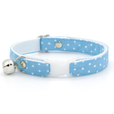 Cat Collar and Bunny Ear Bow Set - "Lucky Star" - Light Blue Chambray Star Cat Collar w/ Matching Bunny Bow Tie / Spring + Summer / Tie-On Scarf / Cat, Kitten + Small Dog Sizes