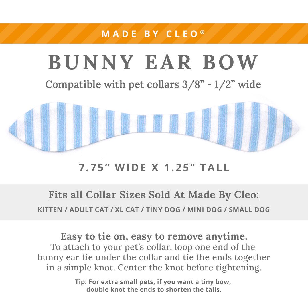 Cat Collar and Bunny Ear Bow Set - "Veranda - Blue" - Light Blue Striped Cat Collar w/ Matching Bunny Bow Tie / Spring, Summer, Seersucker Stripes / Cat, Kitten + Small Dog Sizes