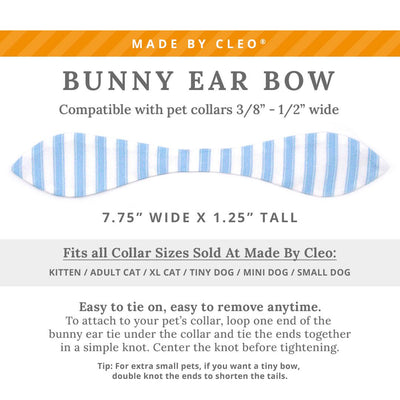 Cat Collar and Bunny Ear Bow Set - "Veranda - Blue" - Light Blue Striped Cat Collar w/ Matching Bunny Bow Tie / Spring, Summer, Seersucker Stripes / Cat, Kitten + Small Dog Sizes