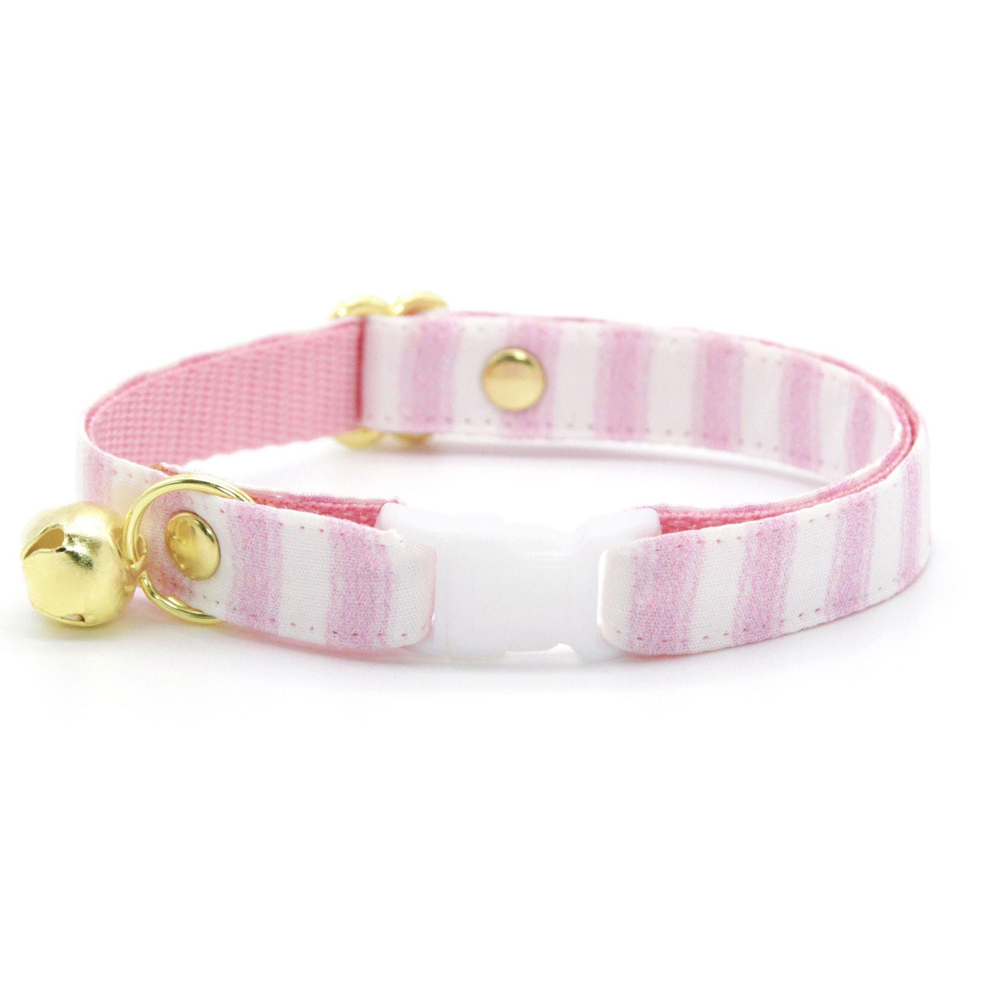 Cat Collar and Bunny Ear Bow Set - "Veranda - Pink" - Pastel Pink Striped Cat Collar w/ Matching Bunny Bow Tie / Spring, Summer, Seersucker Stripes / Cat, Kitten + Small Dog Sizes