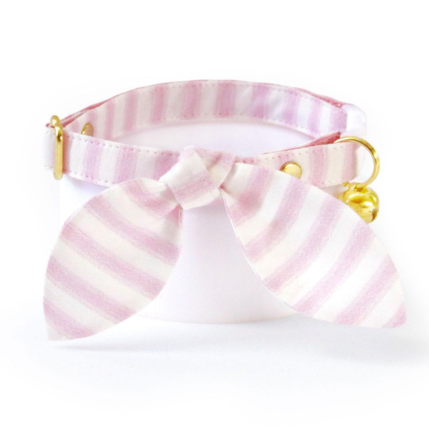 Cat Collar & Bunny Ear Bow Set - "Veranda - Pink" - Pastel Pink Striped Cat Collar w/ Matching Bunny Bow Tie / Spring, Summer, Seersucker Stripes / Cat, Kitten + Small Dog Sizes