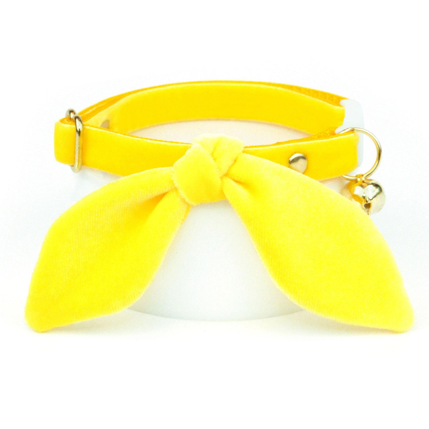 Cat Collar & Bunny Ear Bow Set - "Velvet - Lemon Yellow" - Baby Chick Yellow Velvet Cat Collar w/ Matching Bunny Bow Tie / Wedding, Birthday, Spring, Easter, Summer / Cat, Kitten + Small Dog Sizes