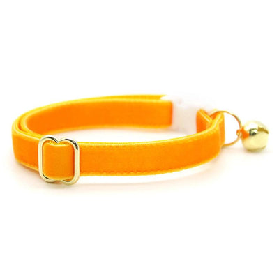 Cat Collar & Bunny Ear Bow Set - "Velvet - Marigold" - Vibrant Saffron Orange Yellow Velvet Cat Collar w/ Matching Bunny Bow Tie / Wedding, Birthday, Spring, Easter, Summer / Cat, Kitten + Small Dog Sizes