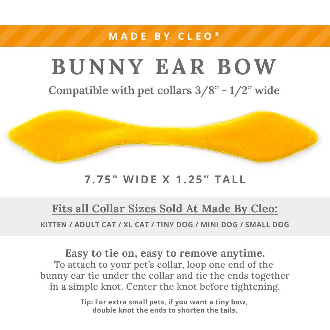 Cat Collar & Bunny Ear Bow Set - "Velvet - Marigold" - Vibrant Saffron Orange Yellow Velvet Cat Collar w/ Matching Bunny Bow Tie / Wedding, Birthday, Spring, Easter, Summer / Cat, Kitten + Small Dog Sizes