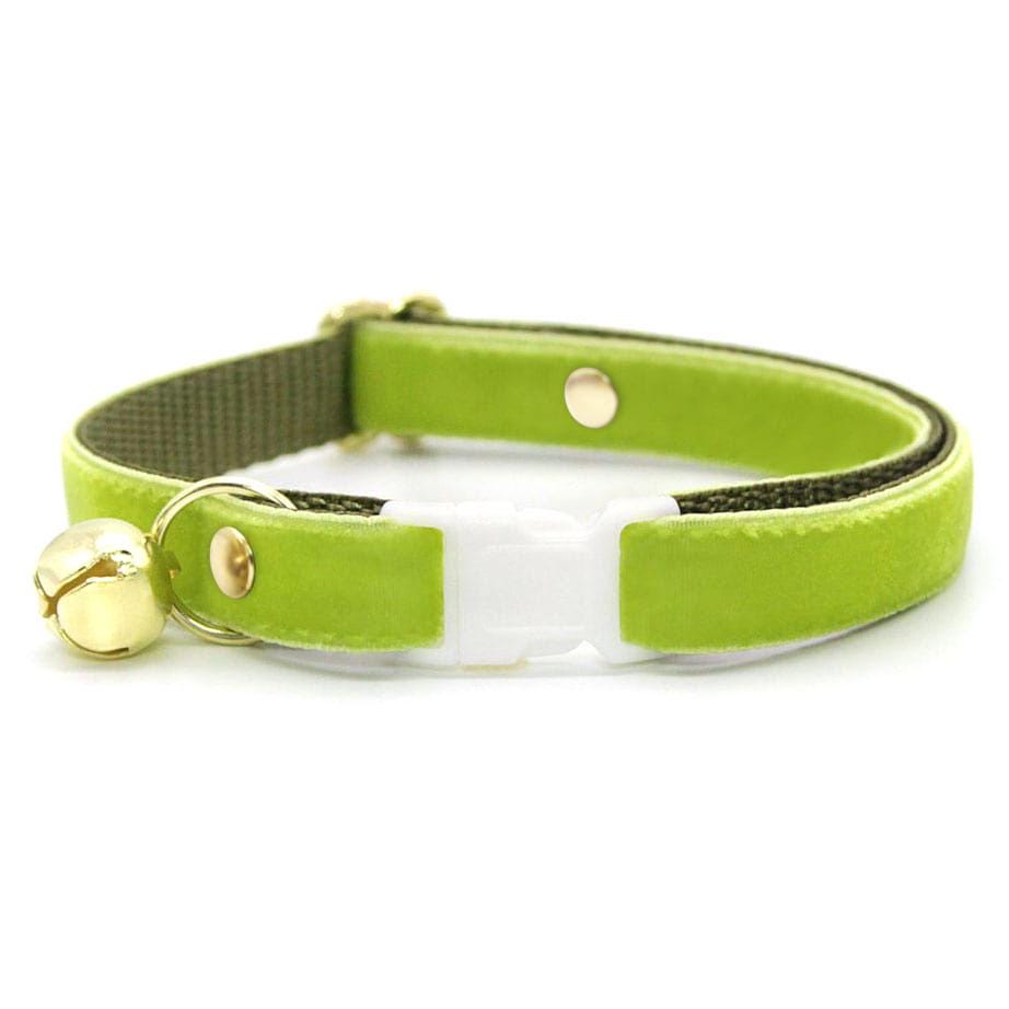 Cat Collar & Bunny Ear Bow Set - "Velvet - Apple Green" - Light Spring Green Velvet Cat Collar w/ Matching Bunny Bow Tie / Wedding, Birthday, Spring, Easter, Summer / Cat, Kitten + Small Dog Sizes