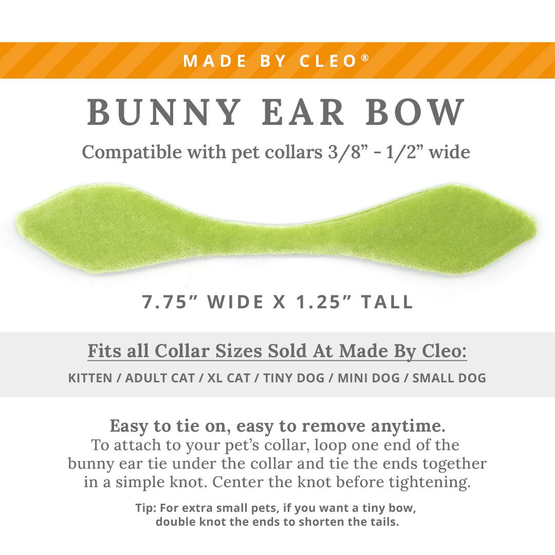 Cat Collar & Bunny Ear Bow Set - "Velvet - Apple Green" - Light Spring Green Velvet Cat Collar w/ Matching Bunny Bow Tie / Wedding, Birthday, Spring, Easter, Summer / Cat, Kitten + Small Dog Sizes