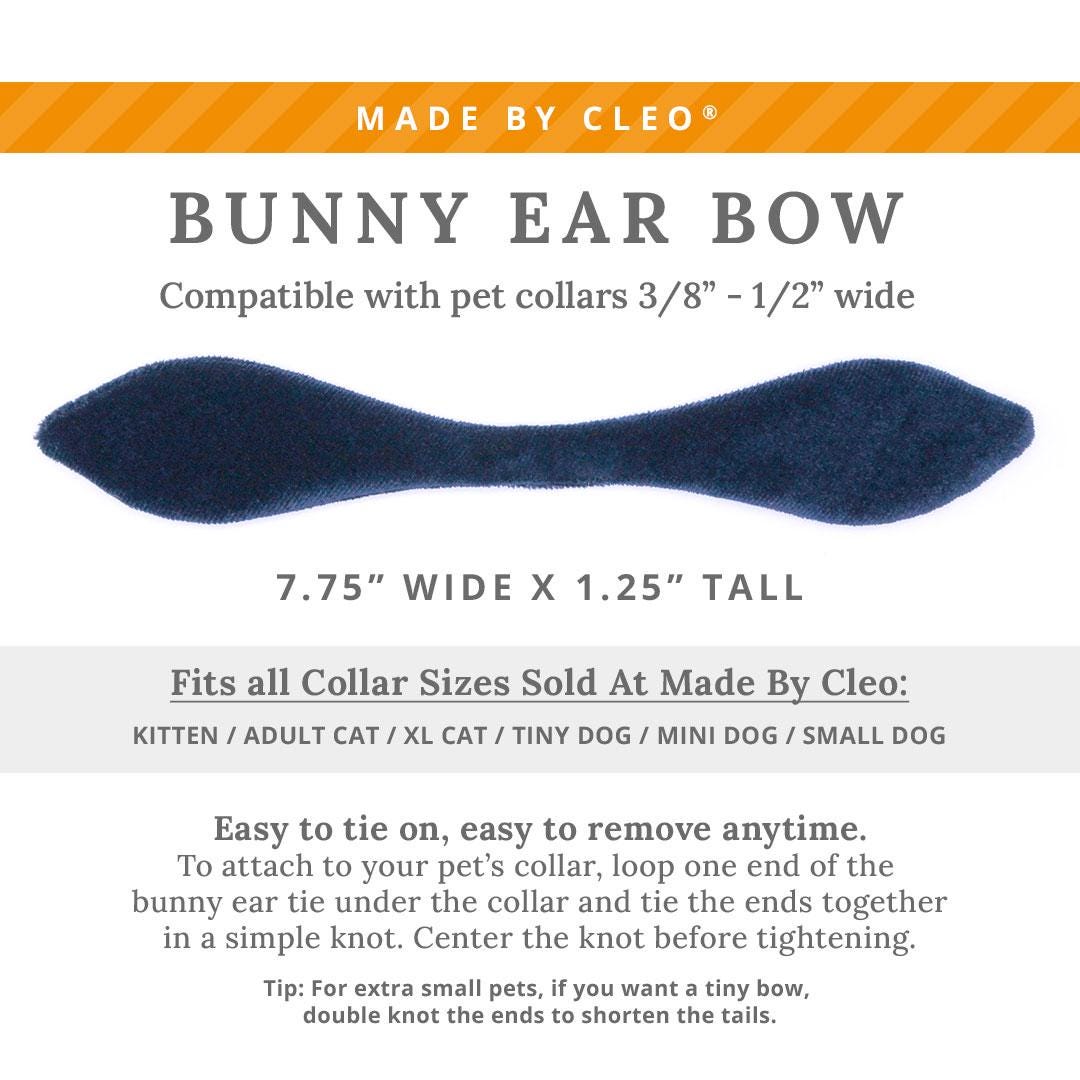 Cat Collar & Bunny Ear Bow Set - "Velvet - Midnight Blue" - Dark Navy Blue Velvet Cat Collar w/ Matching Bunny Bow Tie / Wedding, Birthday / Cat, Kitten + Small Dog Sizes