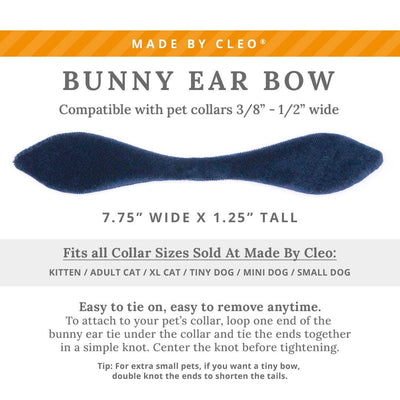 Cat Collar & Bunny Ear Bow Set - "Velvet - Midnight Blue" - Dark Navy Blue Velvet Cat Collar w/ Matching Bunny Bow Tie / Wedding, Birthday / Cat, Kitten + Small Dog Sizes