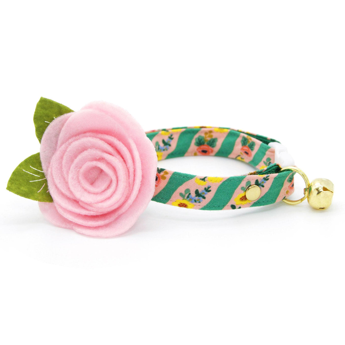 Rifle Paper Co® Cat Collar + Flower Set - "Arbor Rose" - Pink & Green Garden Floral Cat Collar + Baby Pink Felt Flower (Detachable) / Cat, Kitten + Small Dog Sizes
