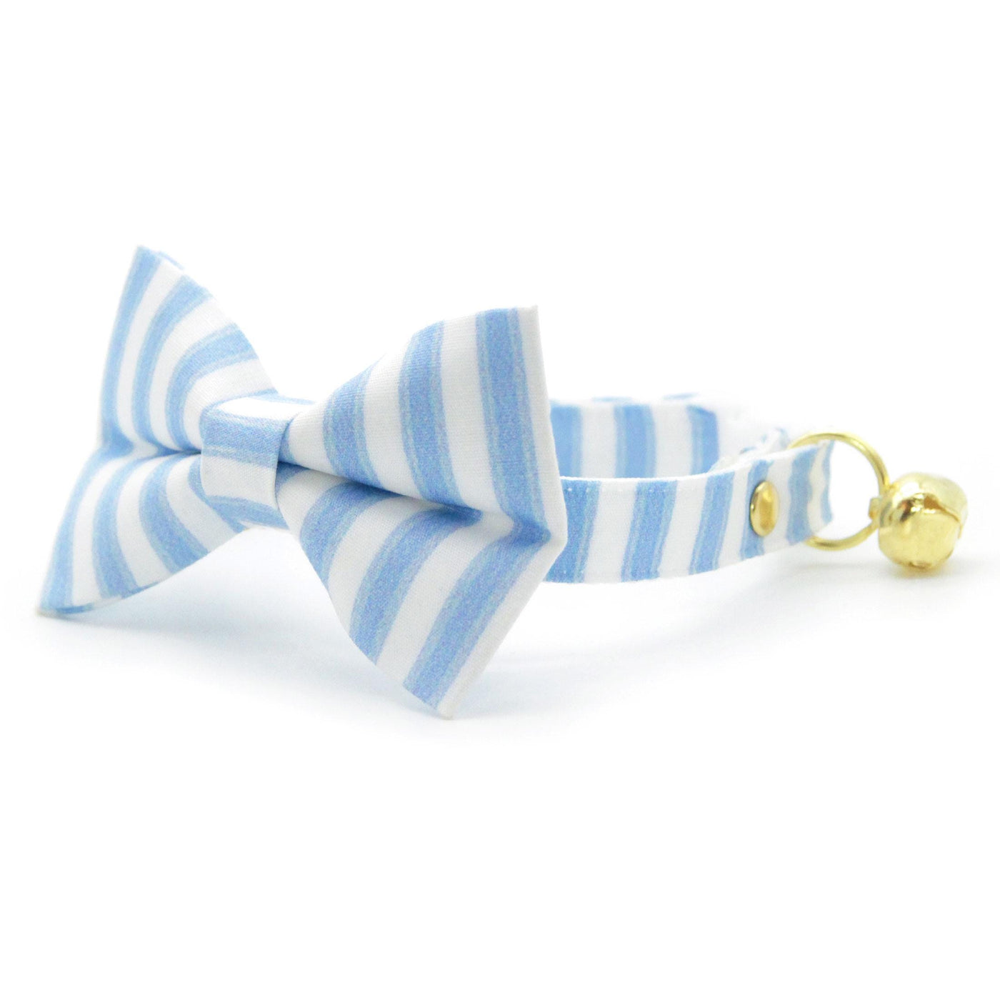 Striped Bow Tie Cat Collar Set - "Veranda - Blue" - Light Blue Stripes Cat Collar with Bow Tie / Spring, Summer, Seersucker, Derby, Wedding / Cat, Kitten, Small Dog Sizes