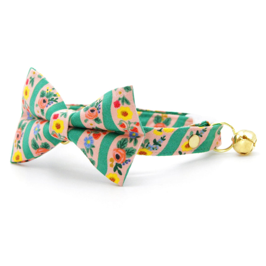 Rifle Paper Co® Bow Tie Cat Collar Set - "Arbor Rose" - Pink & Green Floral Cat Collar with Bow Tie / Spring + Summer / Cat, Kitten, Small Dog Sizes