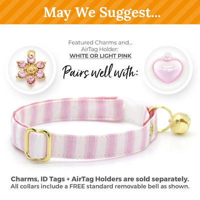 Striped Bow Tie Cat Collar Set - "Veranda - Pink" - Pink Stripes Cat Collar with Bow Tie / Spring, Summer, Seersucker, Derby, Wedding / Cat, Kitten, Small Dog Sizes