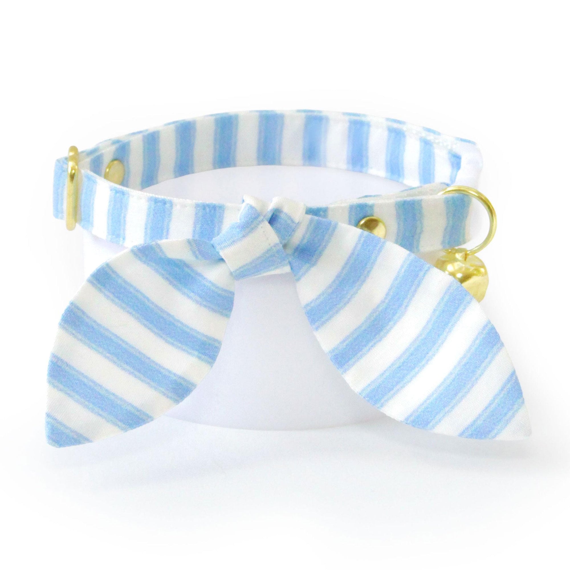 Blue Cat Collar - "Veranda - Blue" - Light Blue Striped Cat Collar / Spring, Summer, Seersucker / Breakaway Buckle or Non-Breakaway / Cat, Kitten + Small Dog Sizes