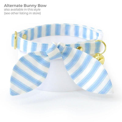 Blue Cat Bandana - "Veranda - Blue" - Striped Bandana for Cat + Small Dog / Spring, Summer, Stripes, Seersucker, Wedding / Slide-on Bandana