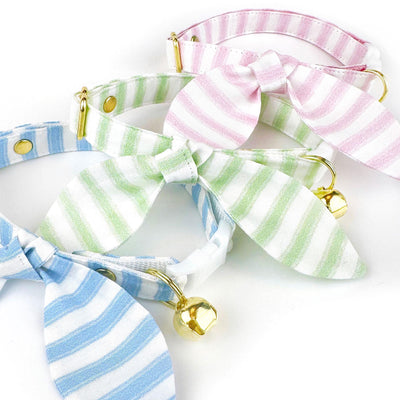 Pink Cat Collar - "Veranda - Pink" - Pastel Pink Striped Cat Collar / Spring, Summer, Seersucker / Breakaway Buckle or Non-Breakaway / Cat, Kitten + Small Dog Sizes
