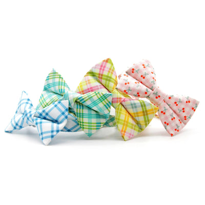 Cherry Cat Bow Tie - "Cherry Jubilee" - Pink Gingham Cherries Bow Tie for Cat Collar / Fruit, Spring + Summer / Cat, Kitten + Small Dog Bowtie