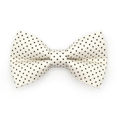 Polka Dot Cat Bow Tie - "Biscotti" - Retro Chic Black & Ivory Polka Dot Bow Tie for Cat Collar / Wedding, Cream, Light Beige, Classic / Cat, Kitten + Small Dog Bowtie
