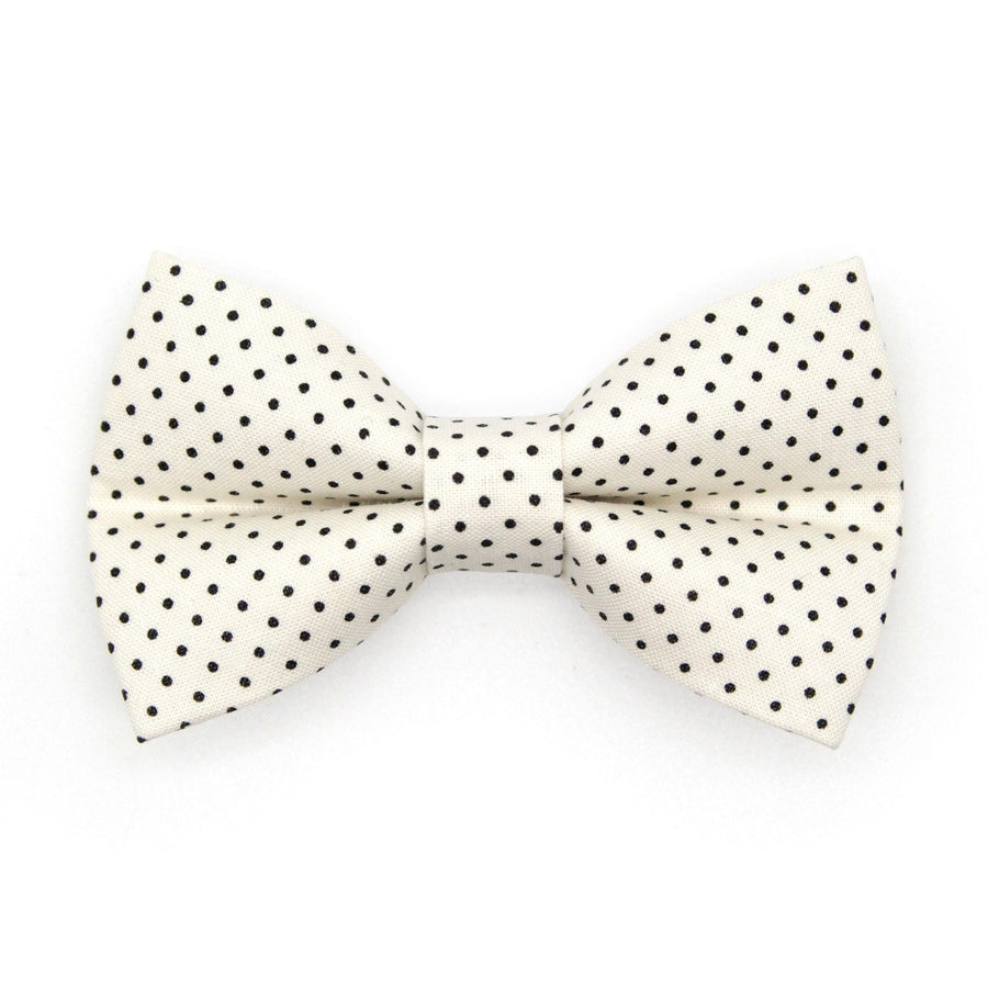 Polka Dot Cat Bow Tie - "Biscotti" - Retro Chic Black & Ivory Polka Dot Bow Tie for Cat Collar / Wedding, Cream, Light Beige, Classic / Cat, Kitten + Small Dog Bowtie