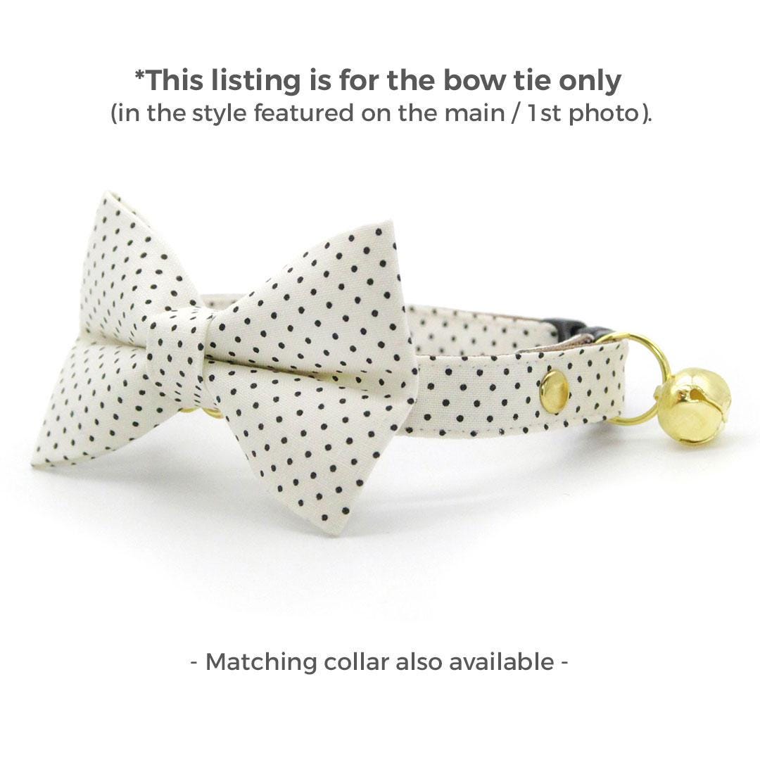 Polka Dot Cat Bow Tie - "Biscotti" - Retro Chic Black & Ivory Polka Dot Bow Tie for Cat Collar / Wedding, Cream, Light Beige, Classic / Cat, Kitten + Small Dog Bowtie