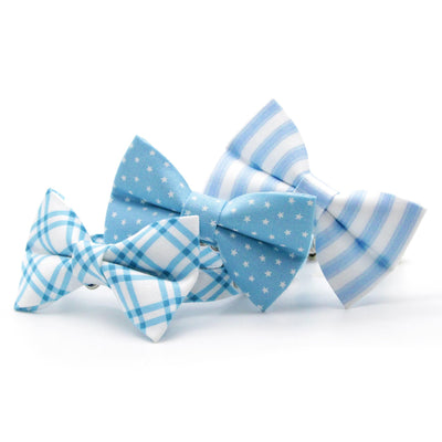 Chambray Bow Tie Cat Collar Set - "Lucky Star" - Light Blue Star Cat Collar with Bow Tie / Spring + Summer / Cat, Kitten, Small Dog Sizes