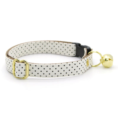 Polka Dot Bow Tie Cat Collar Set - "Biscotti" - Retro Chic Black & Ivory Polka Dot Cat Collar with Bow Tie / Wedding, Light Beige, Cream / Cat, Kitten, Small Dog Sizes