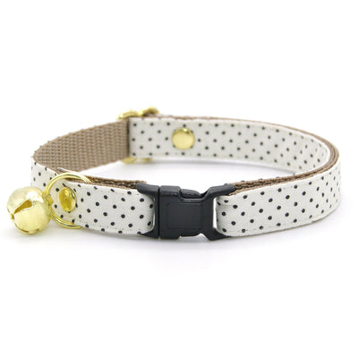 Polka Dot Cat Collar + Flower Set - "Biscotti" - Retro Chic Black & Ivory Polka Dot Cat Collar w/ Scarlet Red Felt Flower (Detachable) / Cat, Kitten + Small Dog Sizes
