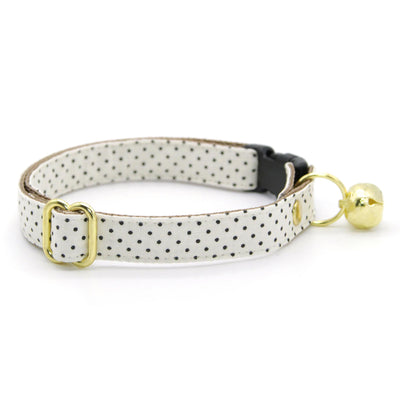 Polka Dot Cat Collar + Flower Set - "Biscotti" - Retro Chic Black & Ivory Polka Dot Cat Collar w/ Scarlet Red Felt Flower (Detachable) / Cat, Kitten + Small Dog Sizes