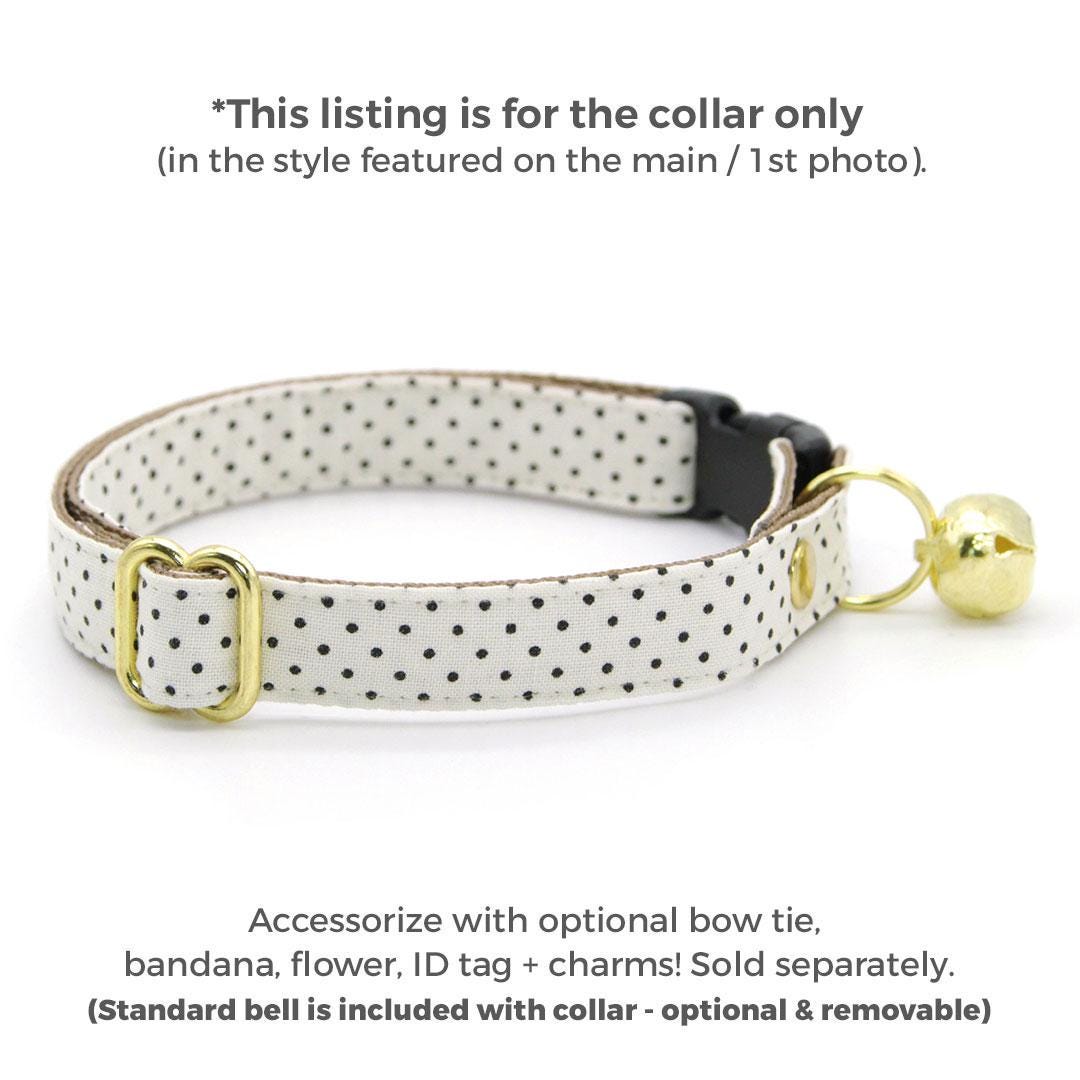 Polka Dot Cat Collar - "Biscotti" - Retro Chic Black Swiss Dots on Cream Cat Collar / Elegant, Ivory, Light Beige, Classic / Breakaway Buckle or Non-Breakaway / Cat, Kitten + Small Dog Sizes