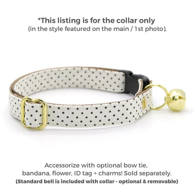 Polka Dot Cat Collar - "Biscotti" - Retro Chic Black Swiss Dots on Cream Cat Collar / Elegant, Ivory, Light Beige, Classic / Breakaway Buckle or Non-Breakaway / Cat, Kitten + Small Dog Sizes